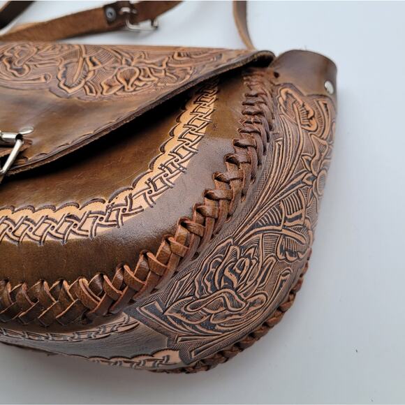 Hand Tooled Leather Floral Botanical Shoulder Bag Purse - Picture 6 of 7